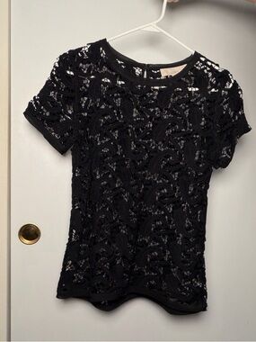LOFT Black Lace Crochet Short Sleeve Top